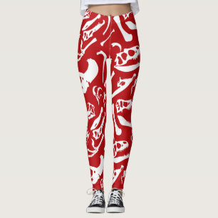Dinosaur Bones (Red) Leggings