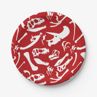 Dinosaur Bones (Red) Paper Plates