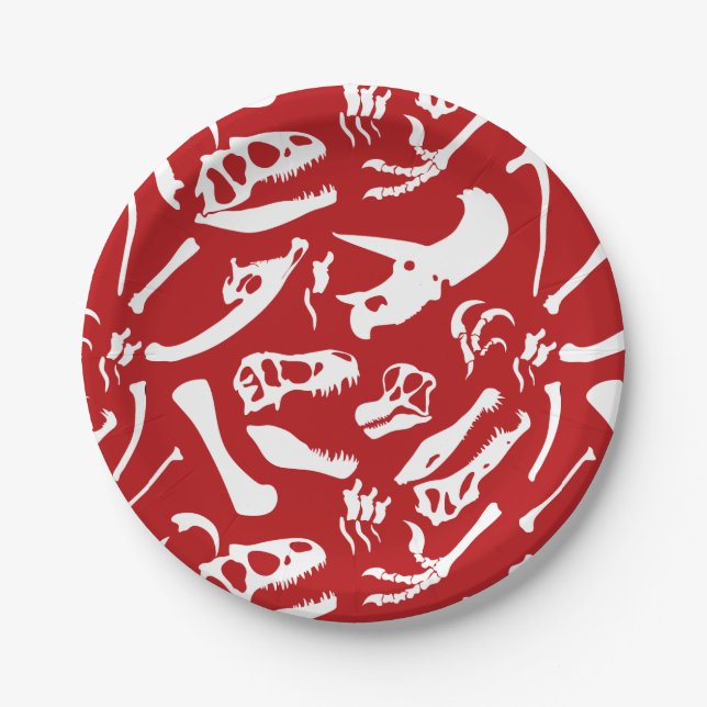 Dinosaur Bones (Red) Paper Plates (Front)