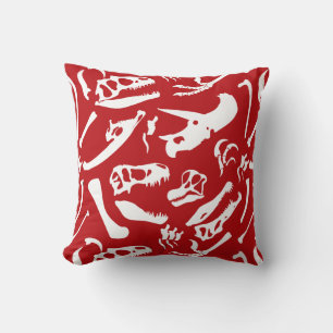 Dinosaur Bones (Red) Throw Pillow