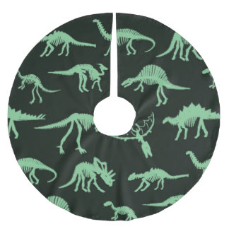 Dinosaur Bones Vintage Silhouette Illustration. Brushed Polyester Tree Skirt