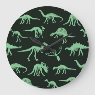 Dinosaur Bones Vintage Silhouette Illustration. Large Clock