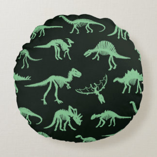 Dinosaur Bones Vintage Silhouette Illustration. Round Pillow
