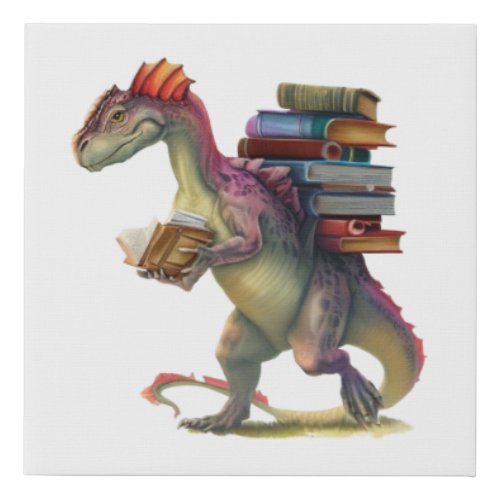 Dinosaur Book worm _ Cute Fantasy Reading Lover De Faux Canvas Print