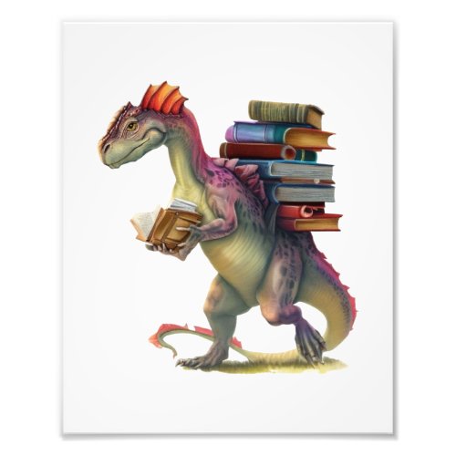 Dinosaur Book worm _ Cute Fantasy Reading Lover De Photo Print