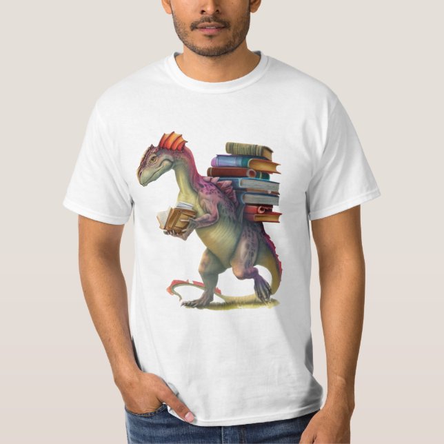 Dinosaur Book worm - Cute Fantasy Reading Lover De T-Shirt (Front)