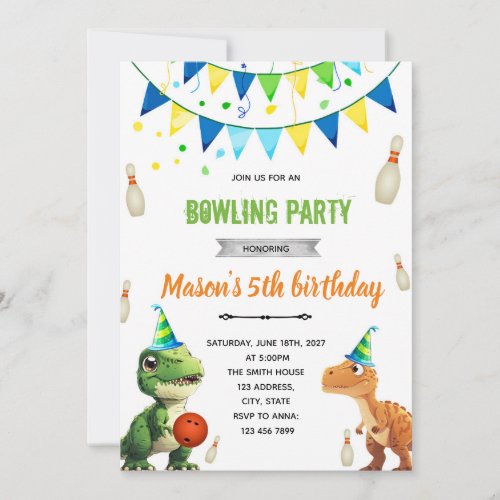 Dinosaur Bowling birthday invitation