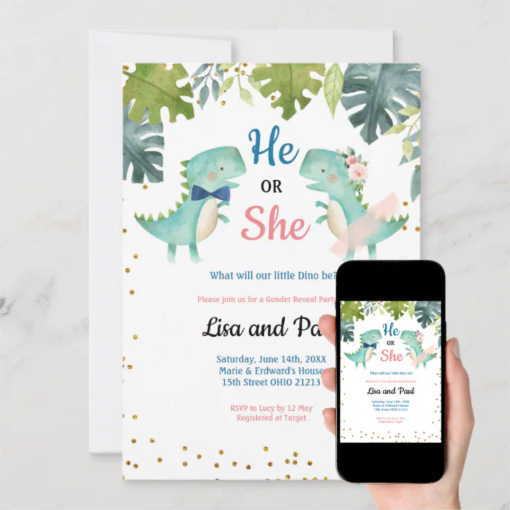 Dinosaur Bowtie or Tutu Dinosaur invitation Zazzle