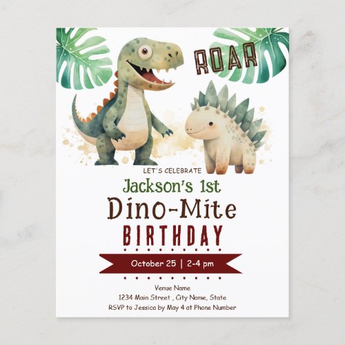Dinosaur Boy 1st Birthday Budget Paper Sheet