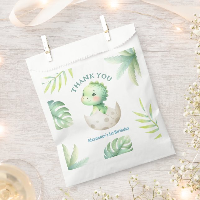 Dinosaur Boy 1st Birthday Cute Dino Jungle Favor Bag (Clipped)