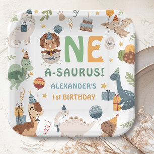 Dinosaur Boy 1st Birthday One A-Saurus Party Paper Plates