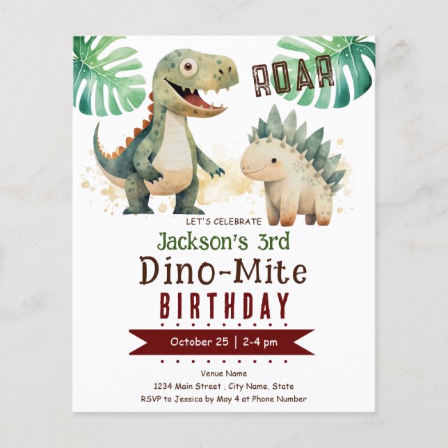 Dinosaur Boy 3rd Birthday Budget Paper Sheet (Front)