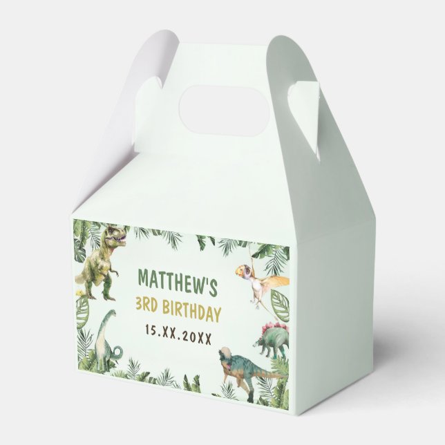Dinosaur Boy 3rd Birthday Party Favor Boxes (Front Side)