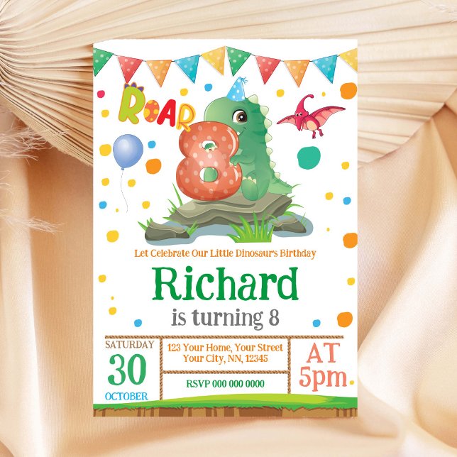 Dinosaur boy 8th Birthday Invitation (Creator Uploaded)