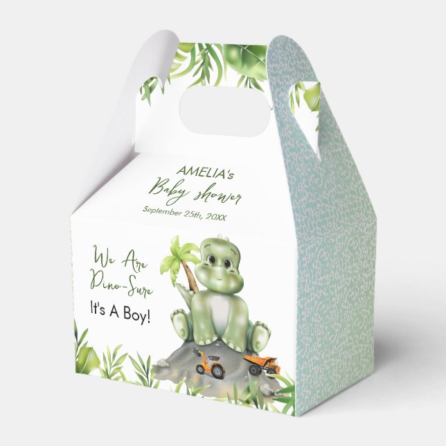 Dinosaur Boy Baby Shower Favor Boxes (Front Side)
