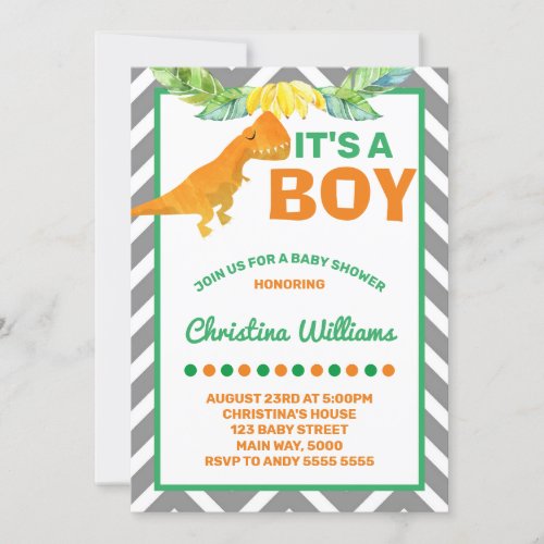 Dinosaur Boy Baby Shower Jungle Dino Invitation