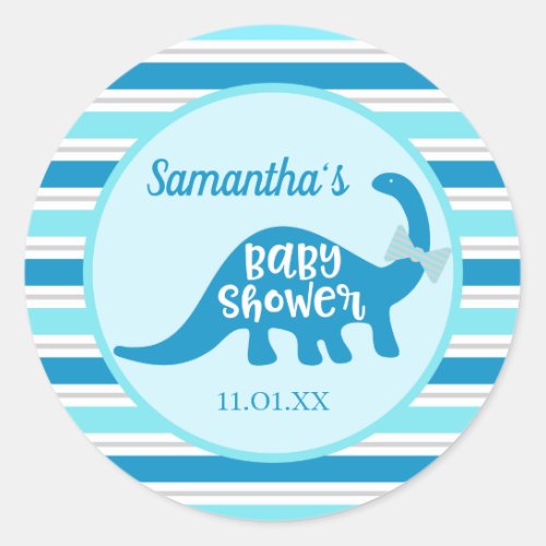 Dinosaur Boy Baby Shower Round Sticker