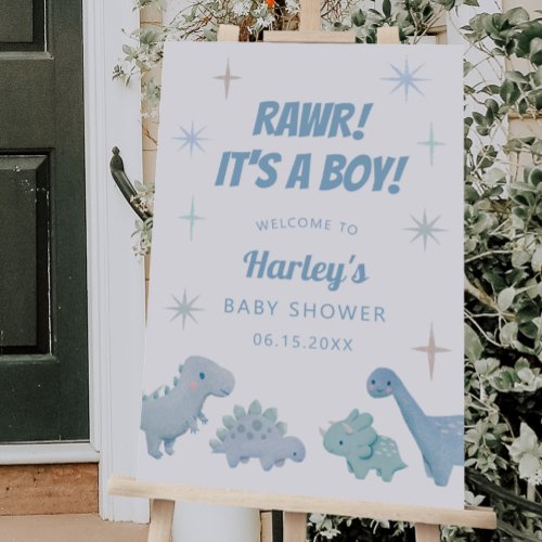Dinosaur Boy Baby Shower Welcome Sign