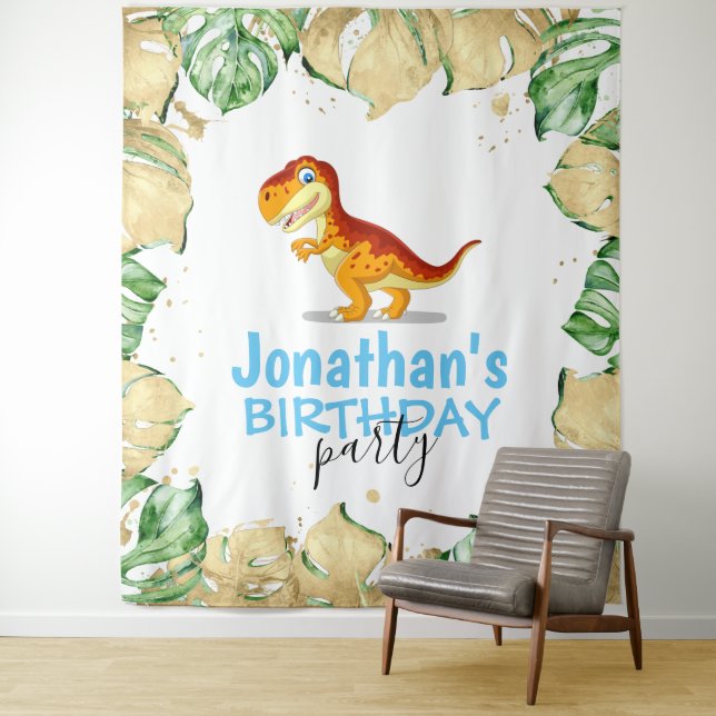 Dinosaur Boy BIRTHDAY Blue Backdrop (In Situ)