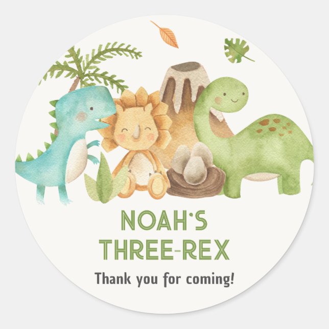 Dinosaur Boy Birthday Favor Stickers Trex (Front)