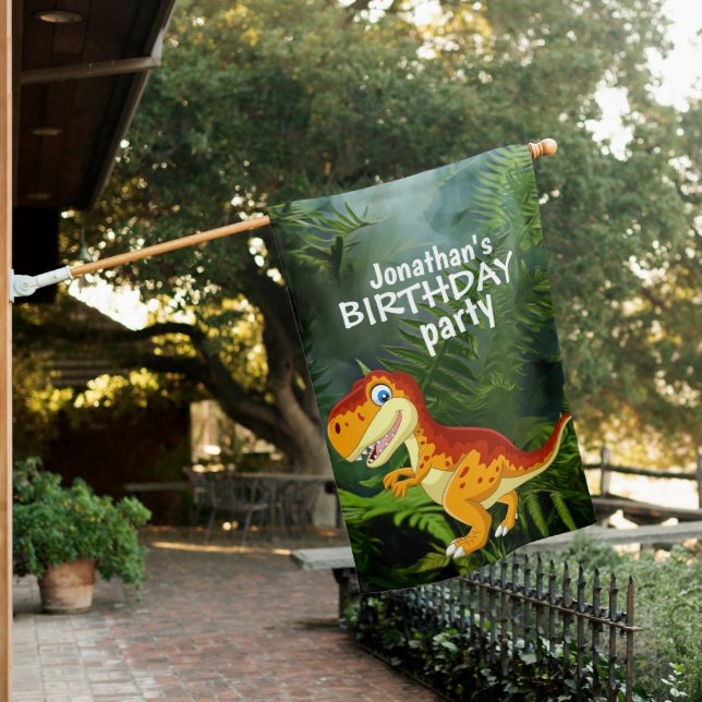 Dinosaur Boy BIRTHDAY  House Flag (In SItu)