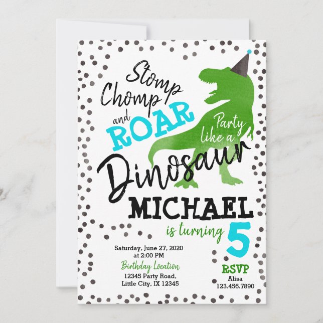 Dinosaur Boy Birthday Invitation (Front)