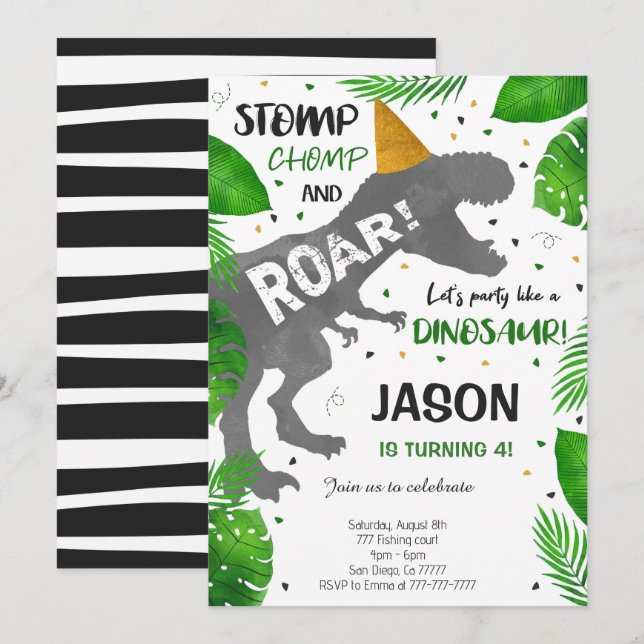 Dinosaur Boy Birthday Party Invitation (Front/Back)