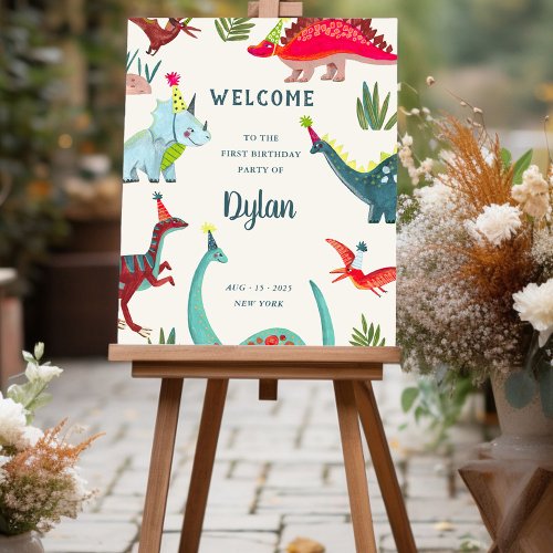 Dinosaur boy birthday party sign foam board