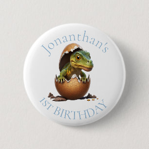 Dinosaur Boy Blue Birthday Button