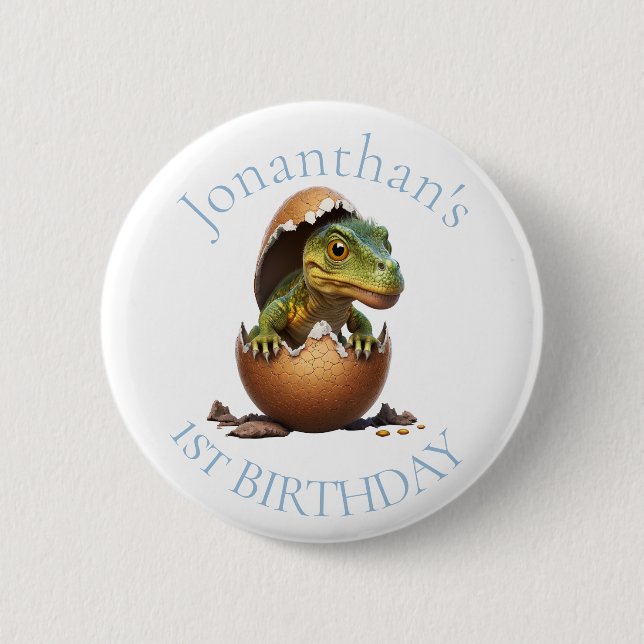 Dinosaur Boy Blue Birthday  Button (Front)