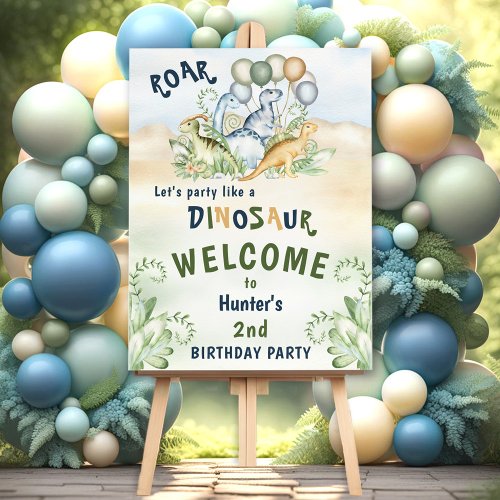 Dinosaur Boy Blue Green Birthday Welcome Foam Board