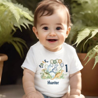 Dinosaur Boy Blue Green Name 1st Birthday