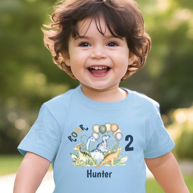 Dinosaur Boy Blue Green Name 2nd Birthday Toddler T-shirt (Dinosaur Boy Blue Green Name 2nd Birthday Toddler T-shirt)