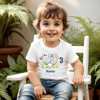 Dinosaur Boy Blue Green Name 3rd Birthday Toddler T-shirt