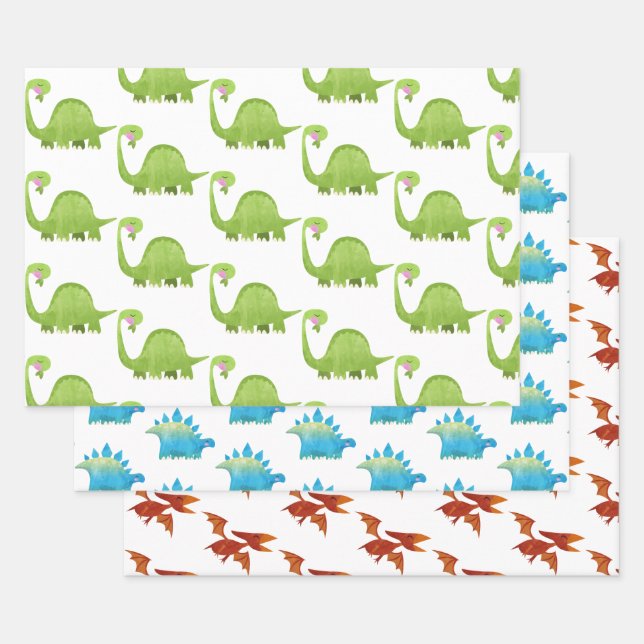 Dinosaur Boy Dino Trex Birthday Baby Shower Wrapping Paper Sheets (Set)