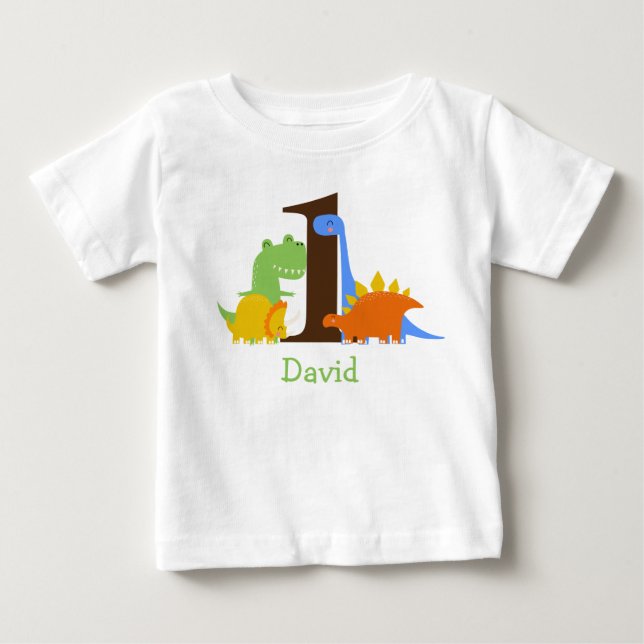 Dinosaur Boy First Birthday Outfit Baby T-Shirt (Front)