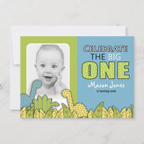 Dinosaur Boy First Birthday Party Invitation