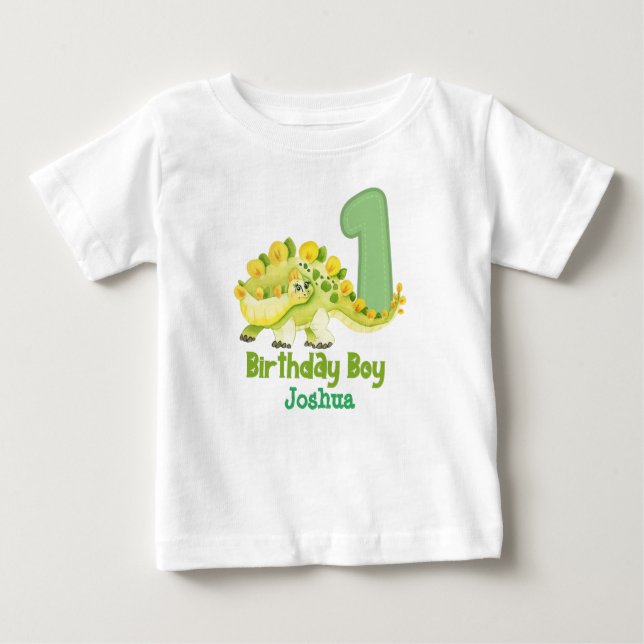 Dinosaur Boy First Birthday with Name Baby T-Shirt (Front)