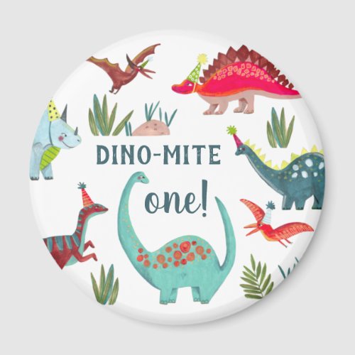 Dinosaur boy first one birthday party magnet