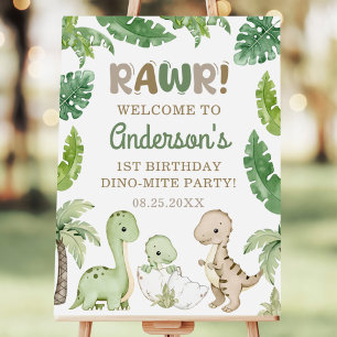 Dinosaur Boy Green 1st Birthday Welcome Sign