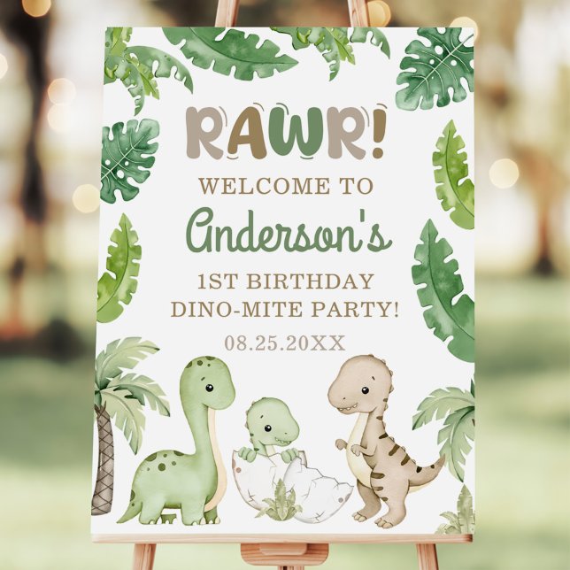 Dinosaur Boy Green 1st Birthday Welcome Sign (Creator Uploaded)