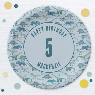 Dinosaur Boy Kids Birthday Party Blue Paper Plates