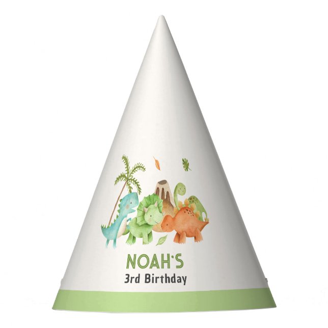 Dinosaur Boy Kids Birthday Party Hats (Front)