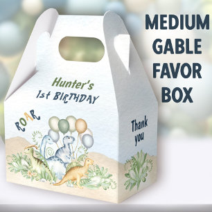 Dinosaur Boy Pastel Blue Green 1st Birthday Medium Favor Boxes