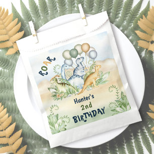 Dinosaur Boy Pastel Blue Green 2nd Birthday Favor Bag