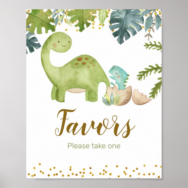 Dinosaur Boy Watercolor Favor Sign (Front)