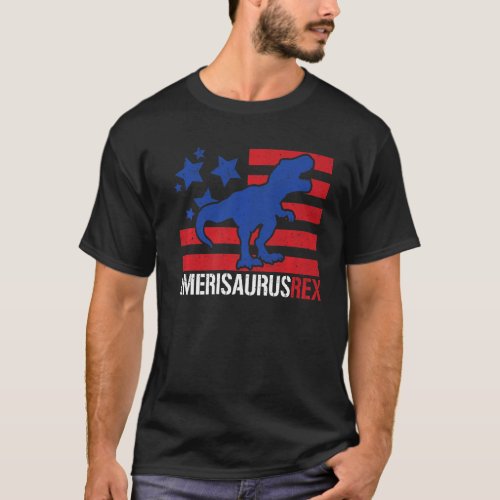 Dinosaur Boys Amerisaurus American Flag 4th Of Jul T_Shirt