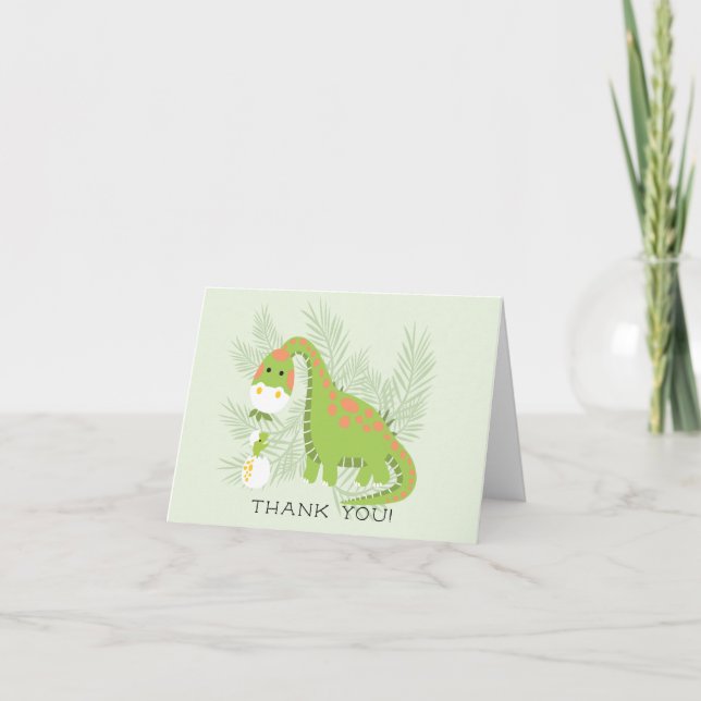Dinosaur Boys Baby Shower Thank You Note Card (Front)
