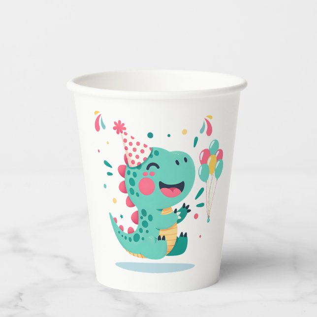 Dinosaur Boys Birthday Paper Cup | Party Tableware (Front)