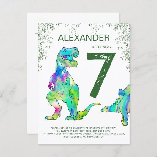 Dinosaur boys Birthday Party budget Invitation Postcard